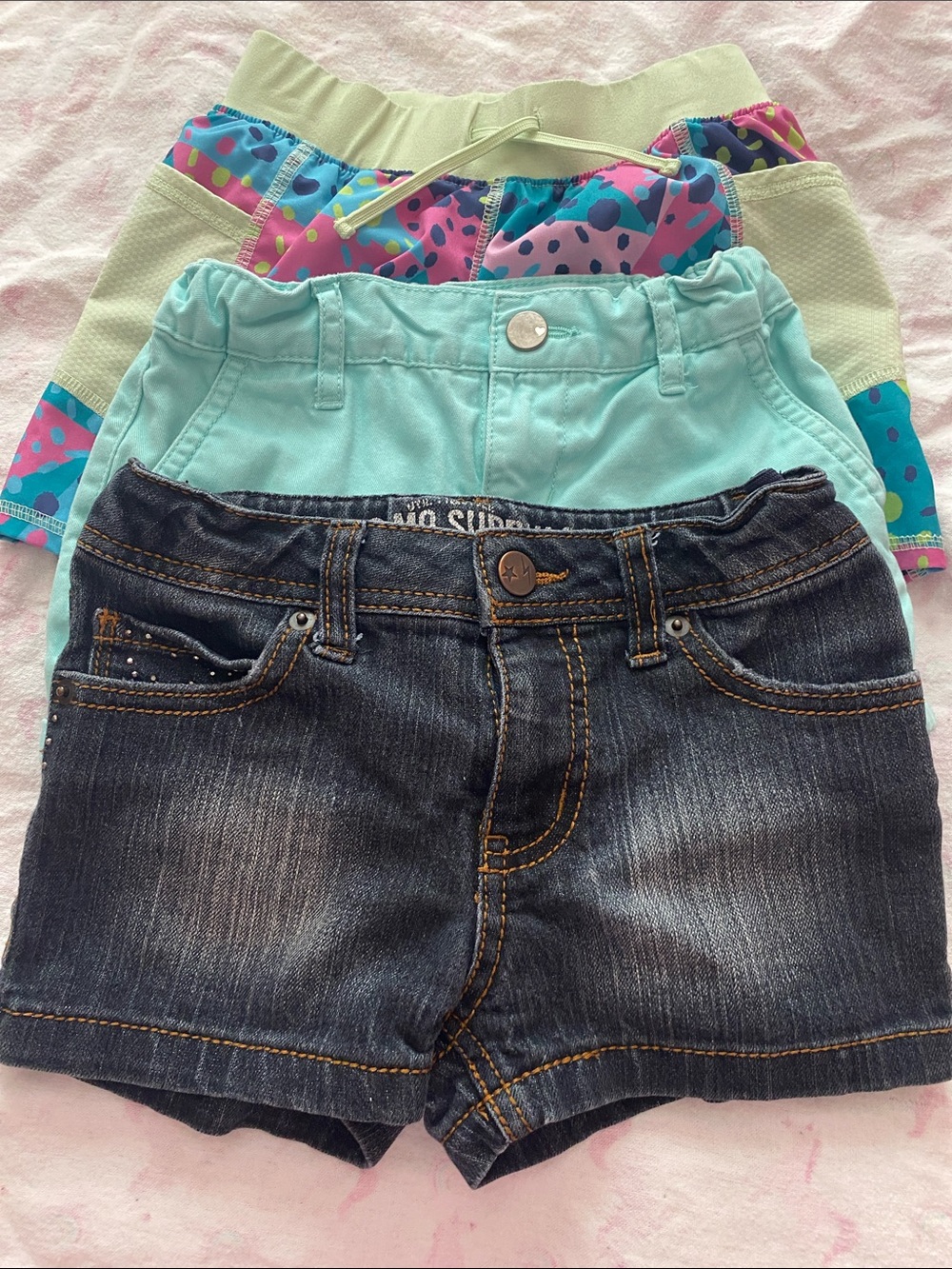 Girls' Denim Shorts and Aqua Knit Shorts Set - Multicolor